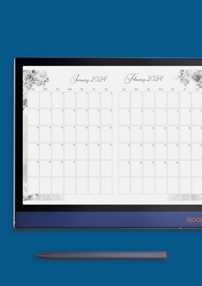 Horizontal Floral Two Months Calendar for Onyx BOOX