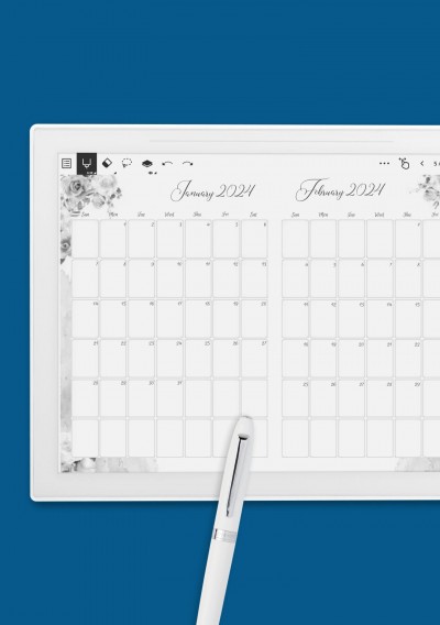 Floral Two Months Calendar Template for Supernote