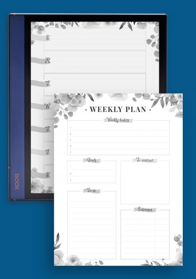 Floral Week On Two Pages Template for BOOX Note