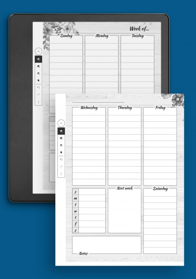 Floral weekly planner template for Kindle Scribe