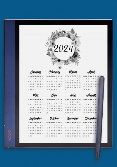 Floral yearly calendar template for BOOX Note