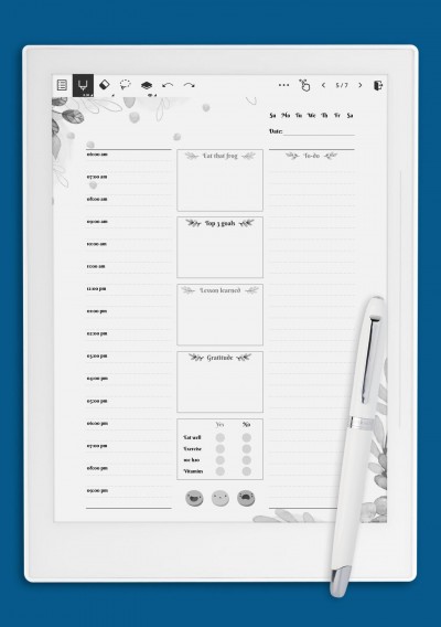 Flowered Daily Hourly Planner Template for Supernote A6X