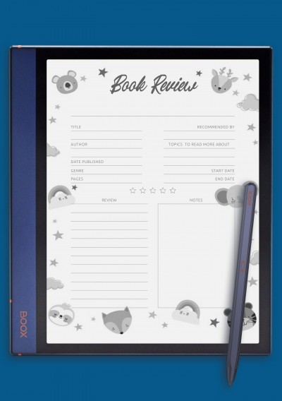 Forest Animals Book Review Template For Kids for BOOX Note