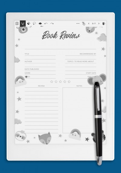 Forest Animals Book Review Template For Kids for Supernote