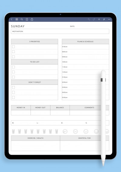 Full Daily Undated Template for GoodNotes with Custom Schedule