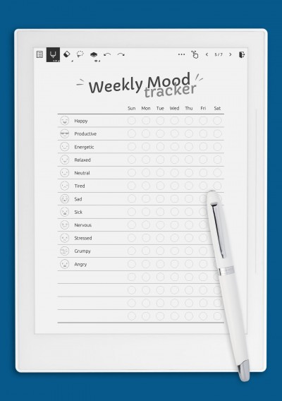 Funny Weekly Mood Tracker Template for Supernote