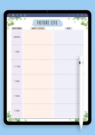 Future Life Goals - Floral Style Template for iPad