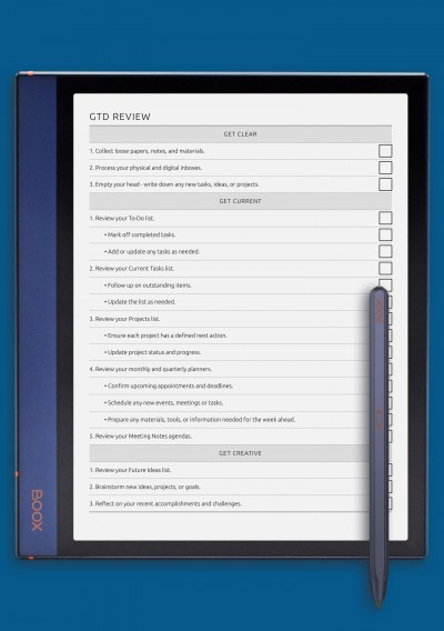 Get Things Done Review Template for BOOX Note