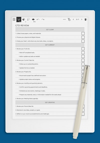 Get Things Done Review Template for Supernote