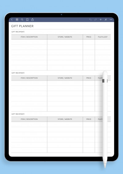 GoodNotes Gift Planner - 3 Recipients Template 