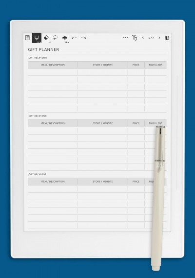 Supernote A6X Gift Planner - 3 Recipients Template 