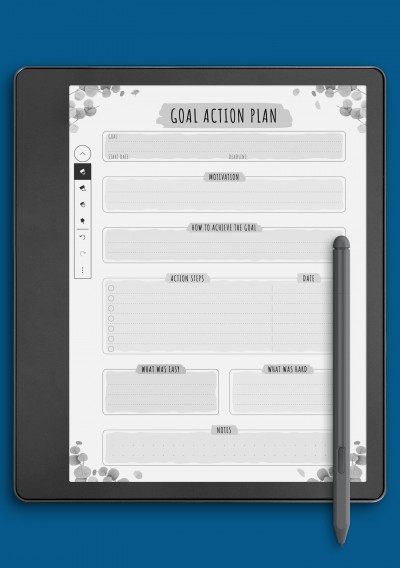Kindle Scribe Goal Action Plan - Floral Style Template