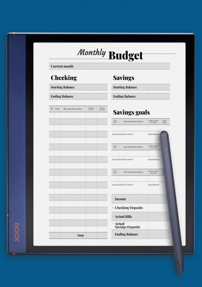 BOOX Note Goal-oriented budget template