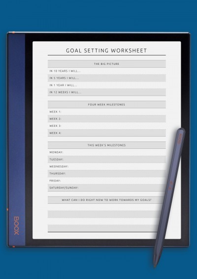 Goal Setting Worksheet Template for BOOX Note