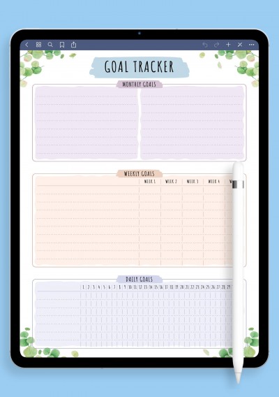 iPad Goal Tracker - Floral Style Template