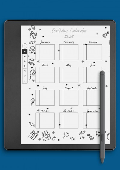 Fun Birthday Calendar Template for Kindle Scribe