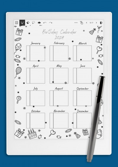 Supernote A6X Birthday Calendar Template