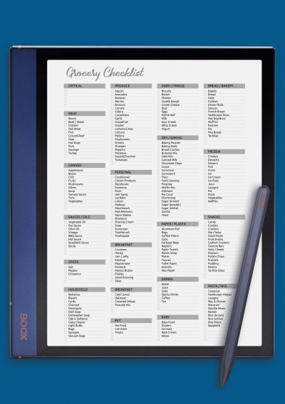 Grocery Checklist Template for BOOX Note