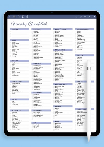 iPad Grocery Checklist Template