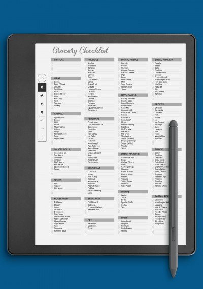 Grocery Checklist Template for Kindle Scribe