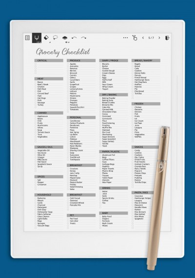 Grocery Checklist Template for Supernote A6X
