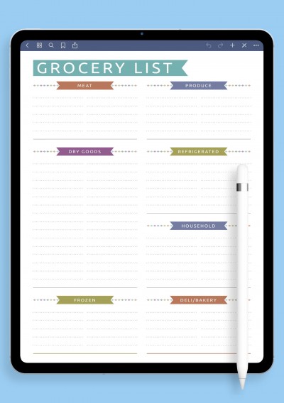 Grocery List Template - Casual Style template for GoodNotes