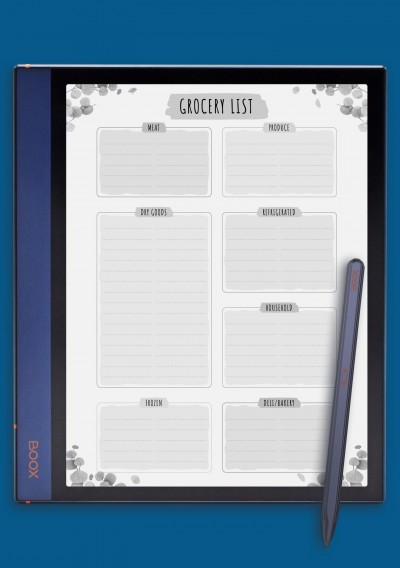 Grocery List - Floral Style Template for BOOX Note