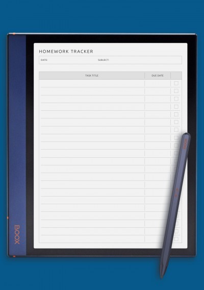 Homework Tracker With Checklist Template for BOOX Note Air