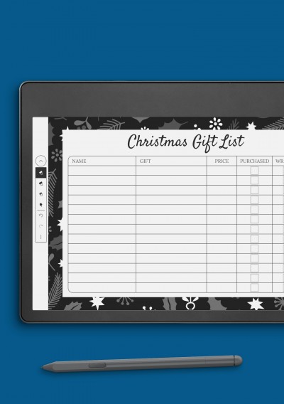 Amazon Kindle Horizontal Christmas Gift List - Dark Theme