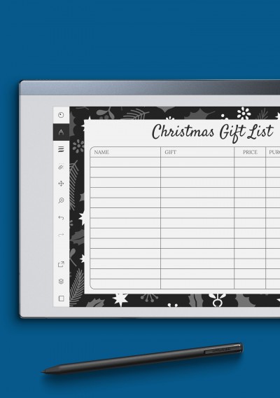 reMarkable Horizontal Christmas Gift List - Dark Theme