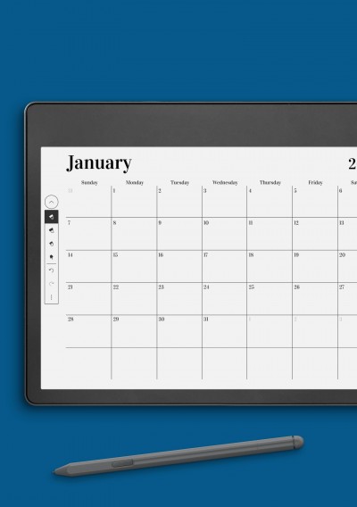 Amazon Kindle Horizontal Monthly Calendar