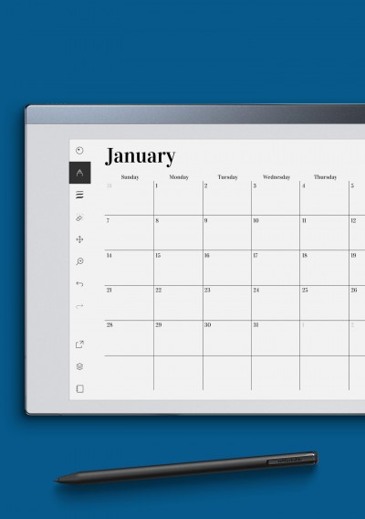 reMarkable Horizontal Monthly Calendar