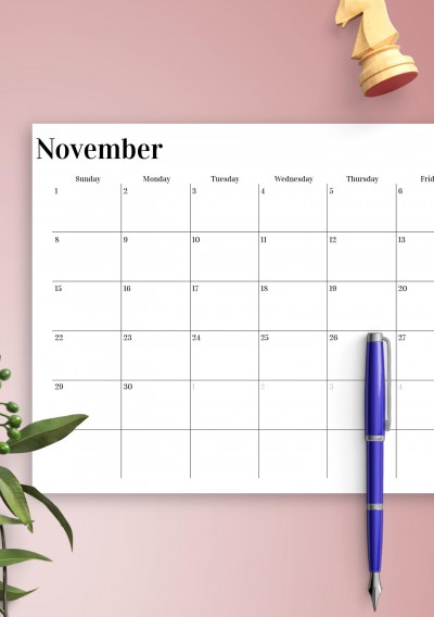 Download Horizontal Monthly Calendar - Printable PDF