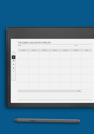 Amazon Kindle Horizontal Rubric Evaluation Template with Notes