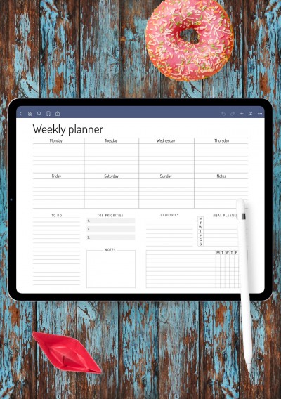 Horizontal Weekly Blank Calendar Template for iPad
