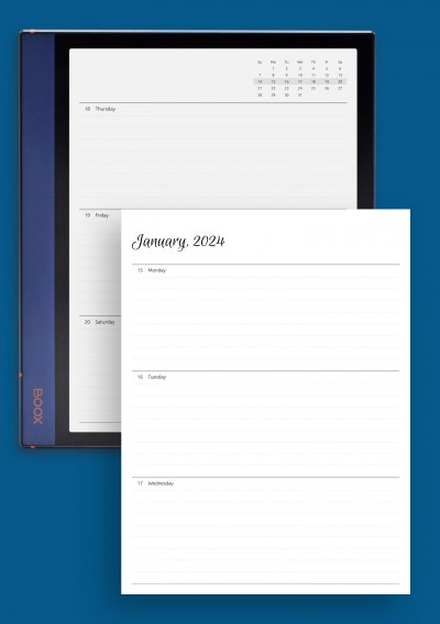 Horizontal weekly planner template for BOOX Note
