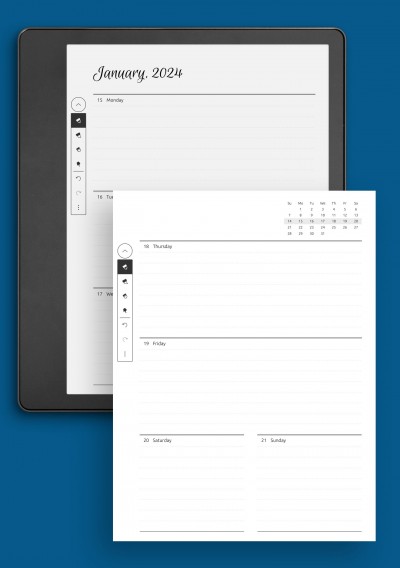 Horizontal weekly planner template for Kindle Scribe