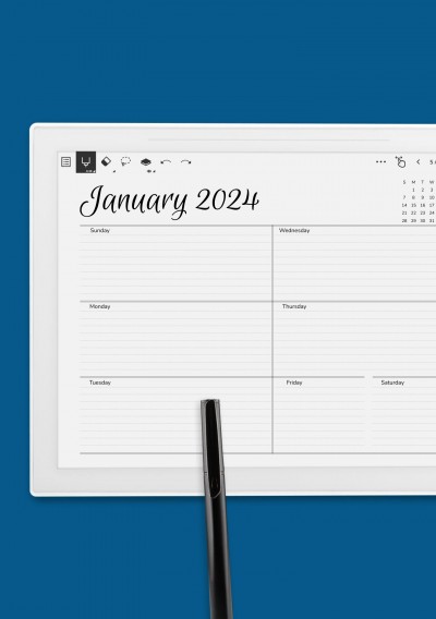Horizontal Weekly Schedule Template for Supernote