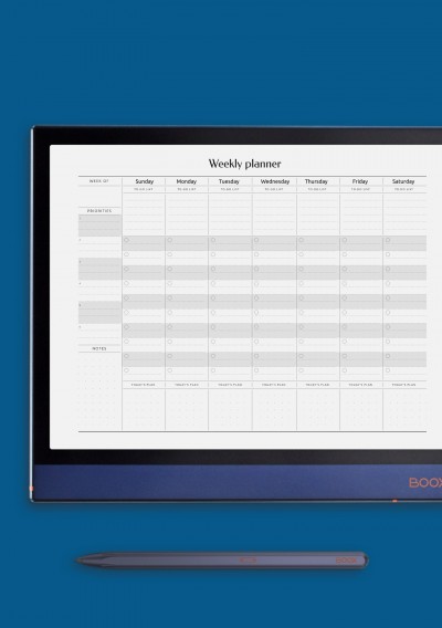 Horizontal Weekly Task Planner Template for Onyx BOOX