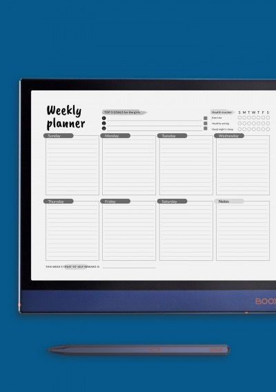 Horizontal Weekly Time Planner Template for Onyx BOOX