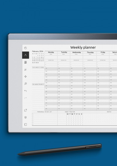 reMarkable Horizontal Weekly Timetable Planner Template