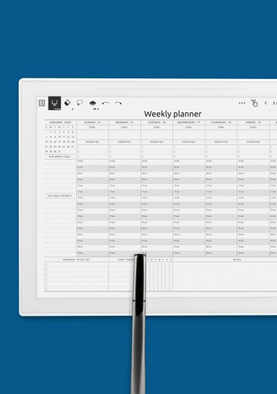 Horizontal Weekly Timetable Planner Template for Supernote