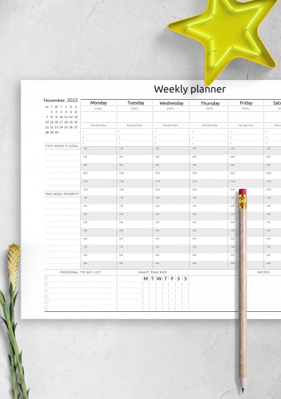 Download Horizontal Weekly Timetable Planner Template - Printable PDF
