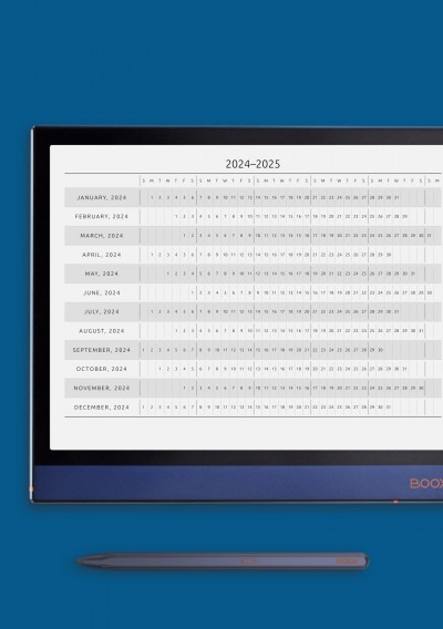 Horizontal Yearly Calendar Template for Onyx BOOX