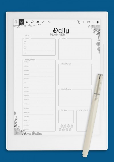 Hourly Planner with Daily Tasks & Goals Template for Supernote A6X