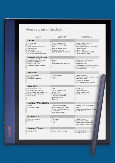 House Cleaning Checklist Template or BOOX Note