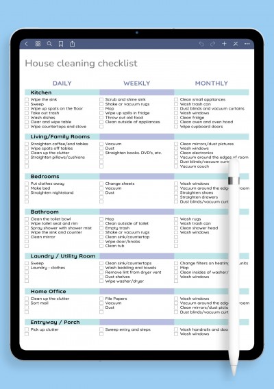 House Cleaning Checklist Template for GoodNotes