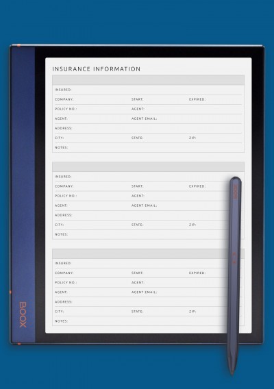 Insurance Information Template for BOOX Note