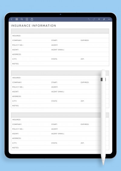 Notability Insurance Information Template