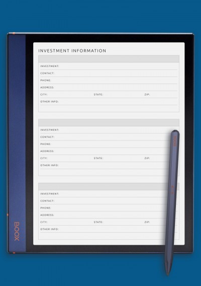 BOOX Note Investment Information Template
